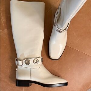 Larroude Cream Heeled Boots